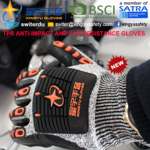 Cut-Resistance und Anti-Impact TPR Handschuhe, 13G Hppe Shell Cut-Level 5, Nitril Schaum Palm beschichtet, Anti-Impact TPR auf Back Mechanic Handschuhe